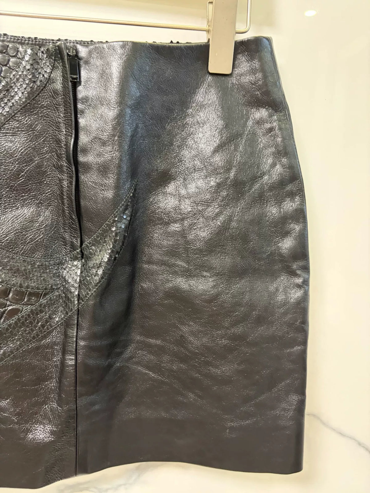Saint Laurent Black crocodile‑pattern Leather Skirt