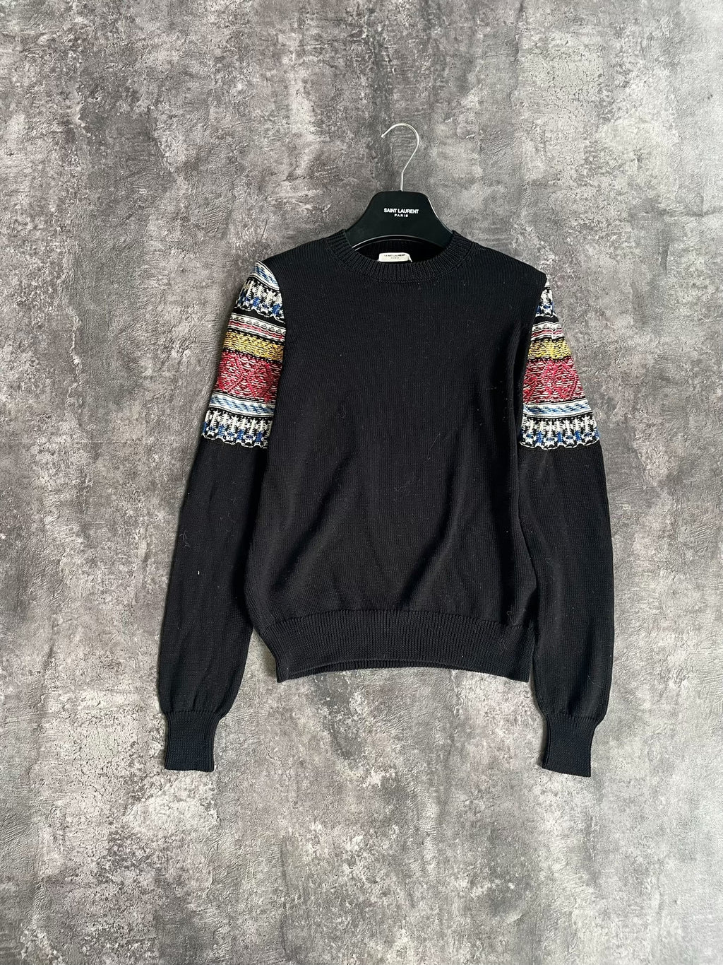 Saint Laurent 17FW Ethnic Jacquard White Knit Sweater