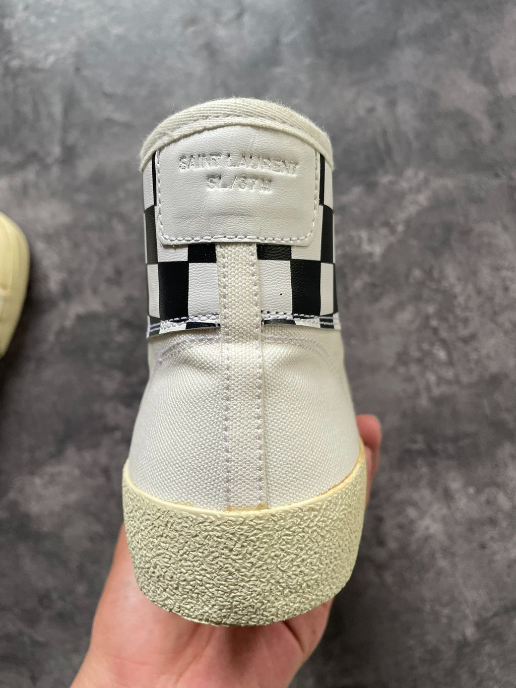 Saint Laurent SL/37 SS16 Checkered Rivet High-Top Canvas Shoes