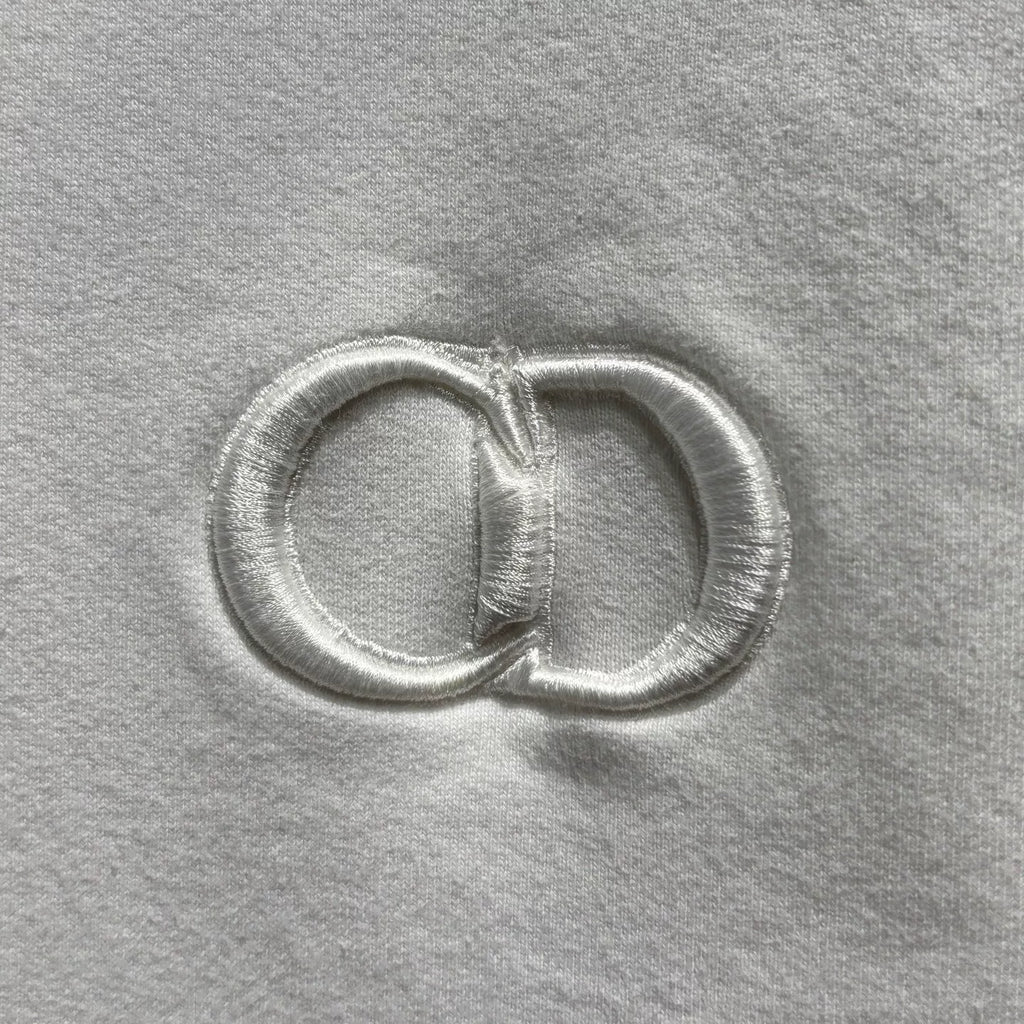 Dior White CD Letter Embroidered Combed Cotton Hooded Sweater