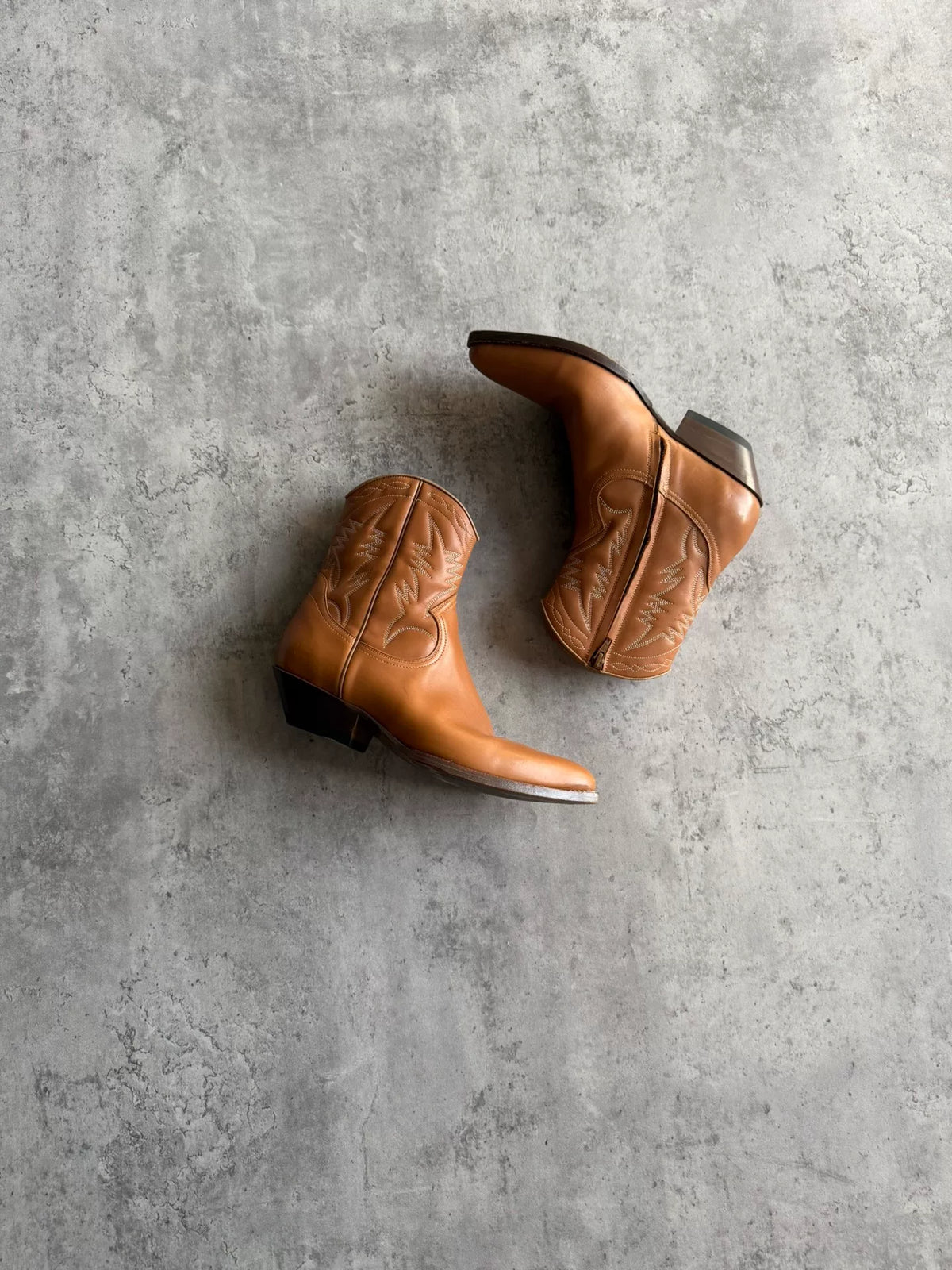 Saint Laurent Paris SS15 Caramel Brown Lightning Embroidered Boots by Hedi Slimane