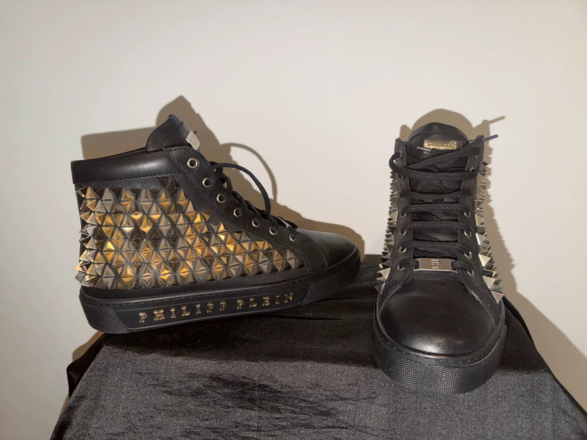 philipp plein Men High Top Sneaker With Gold Spikes