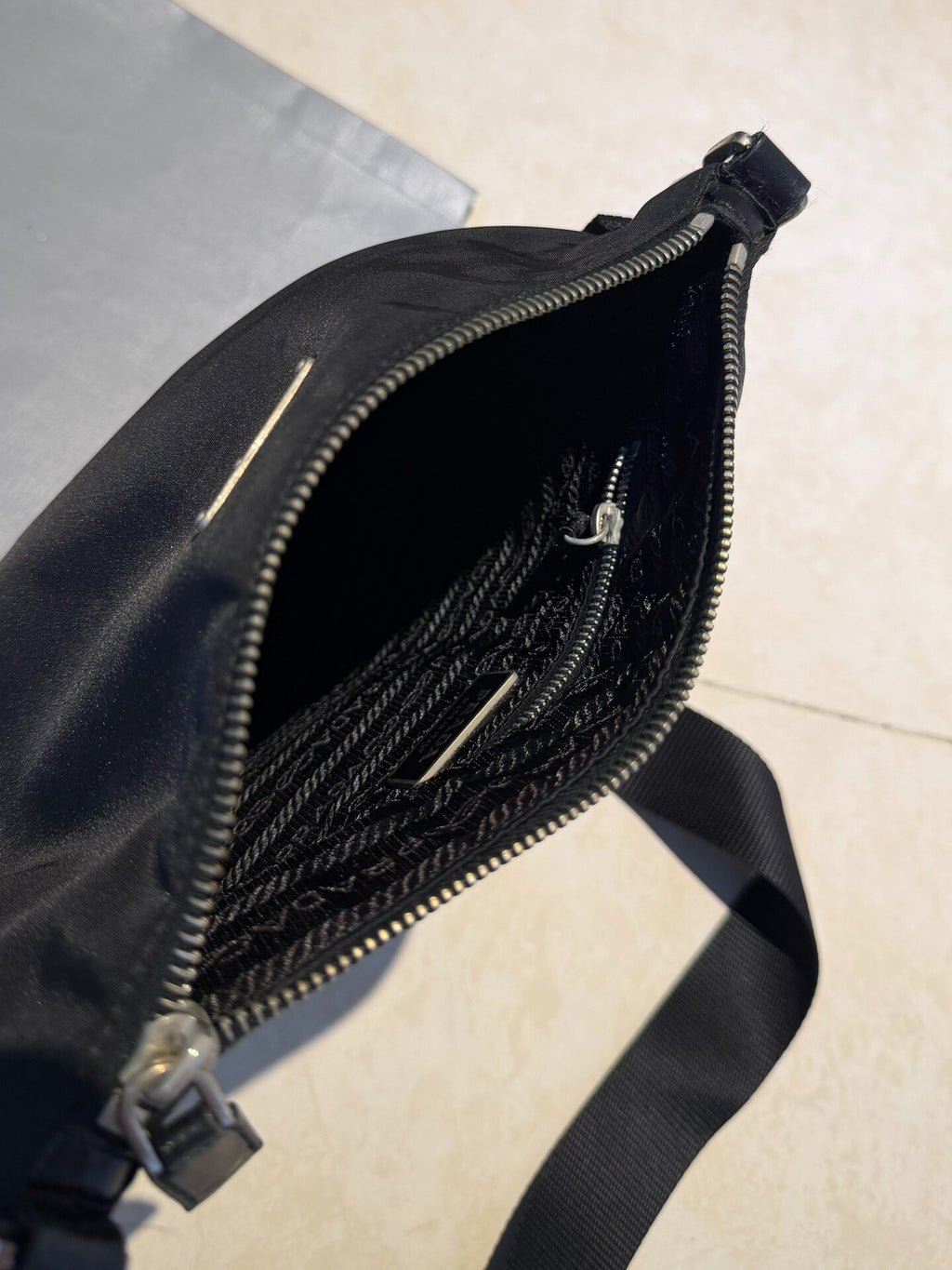 Prada Nylon Pieced Leather Crossbody Black Bag