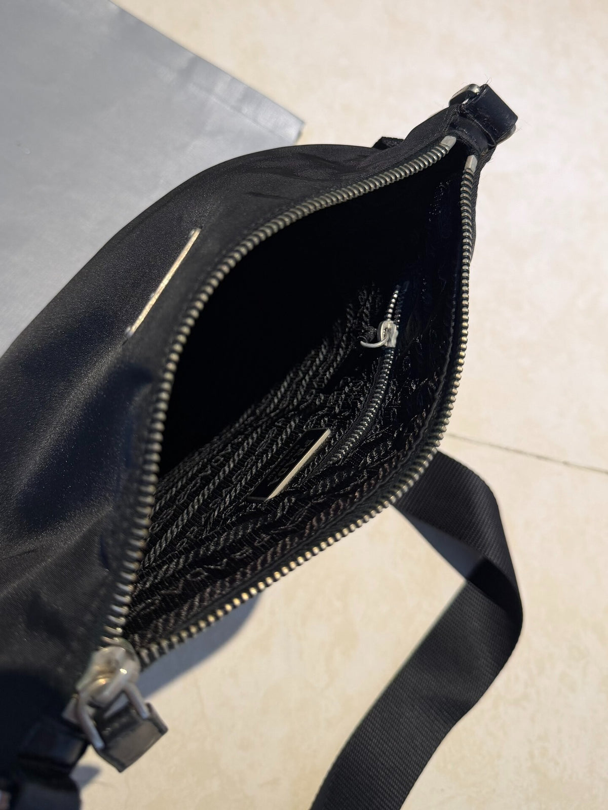 Prada Nylon Pieced Leather Crossbody Black Bag