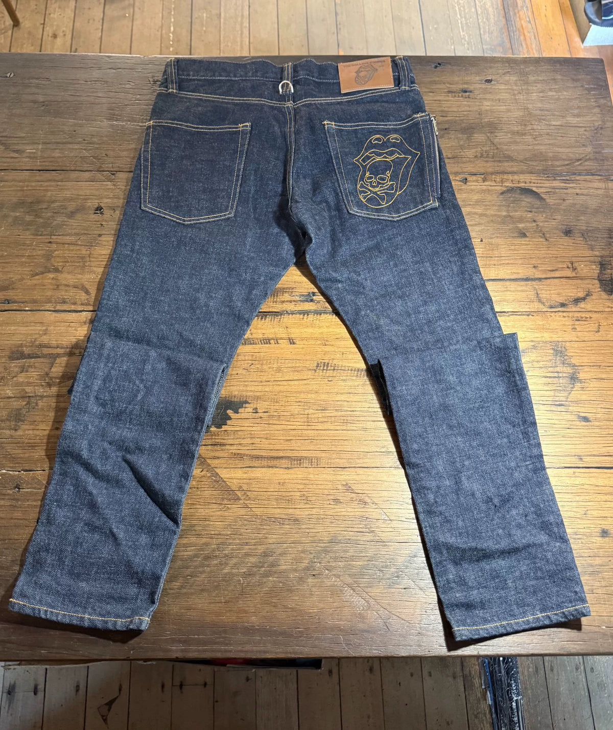 mastermind Japan × Theater8 Rolling Stones Navy Blue One Wash Cotton Denim Jeans