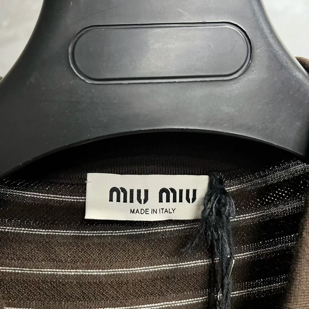 Miu Miu V Neck Striped Rib Cotton Sweater