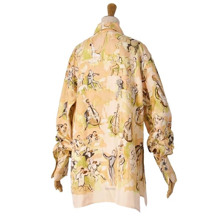 HERMES 1990s Concert Print Long Sleeve Silk Shirt