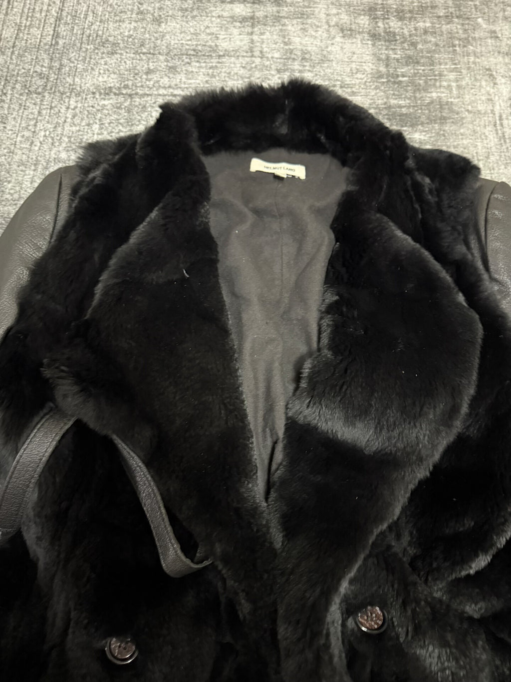 Helmut Lang Dark Goatskin Rabbit Fur Long Coat