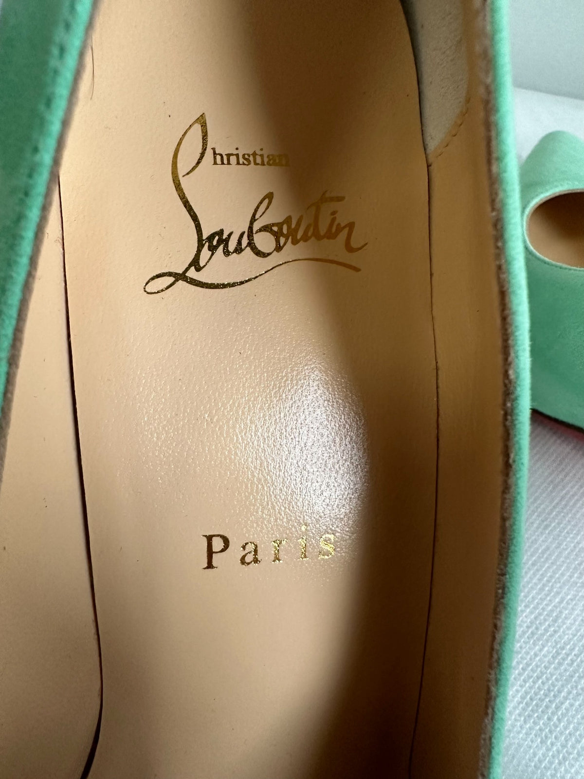 Christian Louboutin Blue Green Suede Pointed-Toe Heels