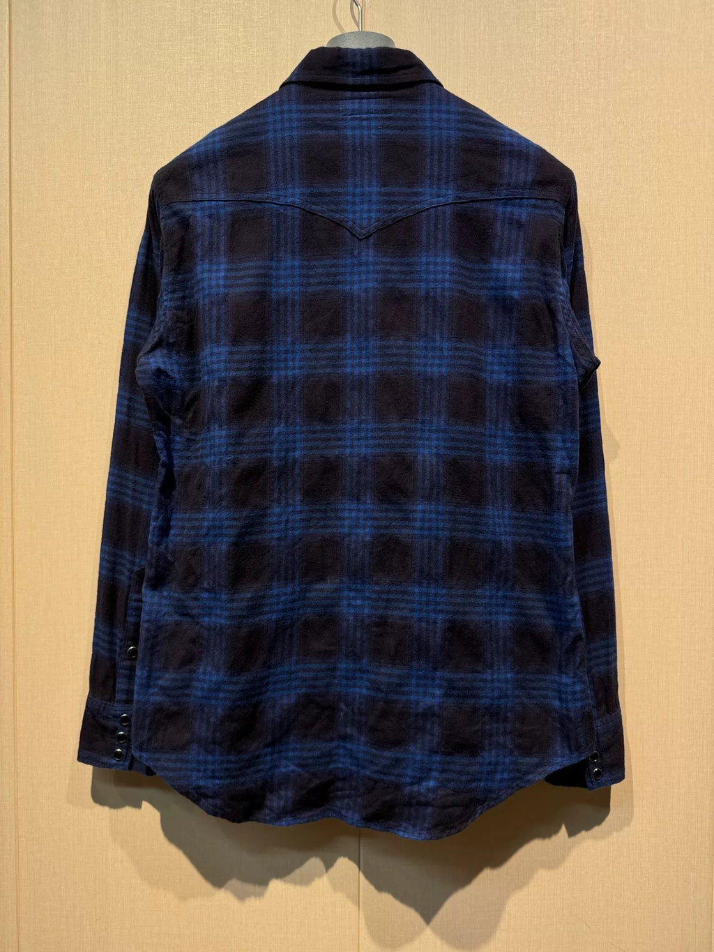 Saint Laurent Navy Blue Plaid Black Button-Down Flannel Shirt