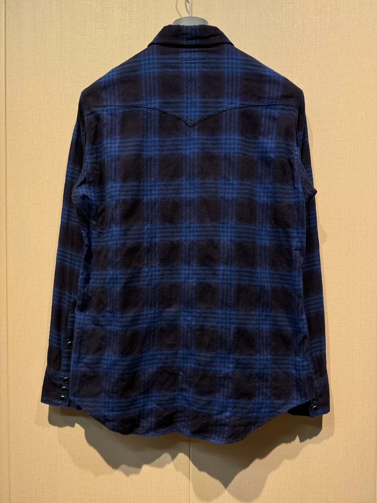 Saint Laurent Navy Blue Plaid Black Button-Down Flannel Shirt