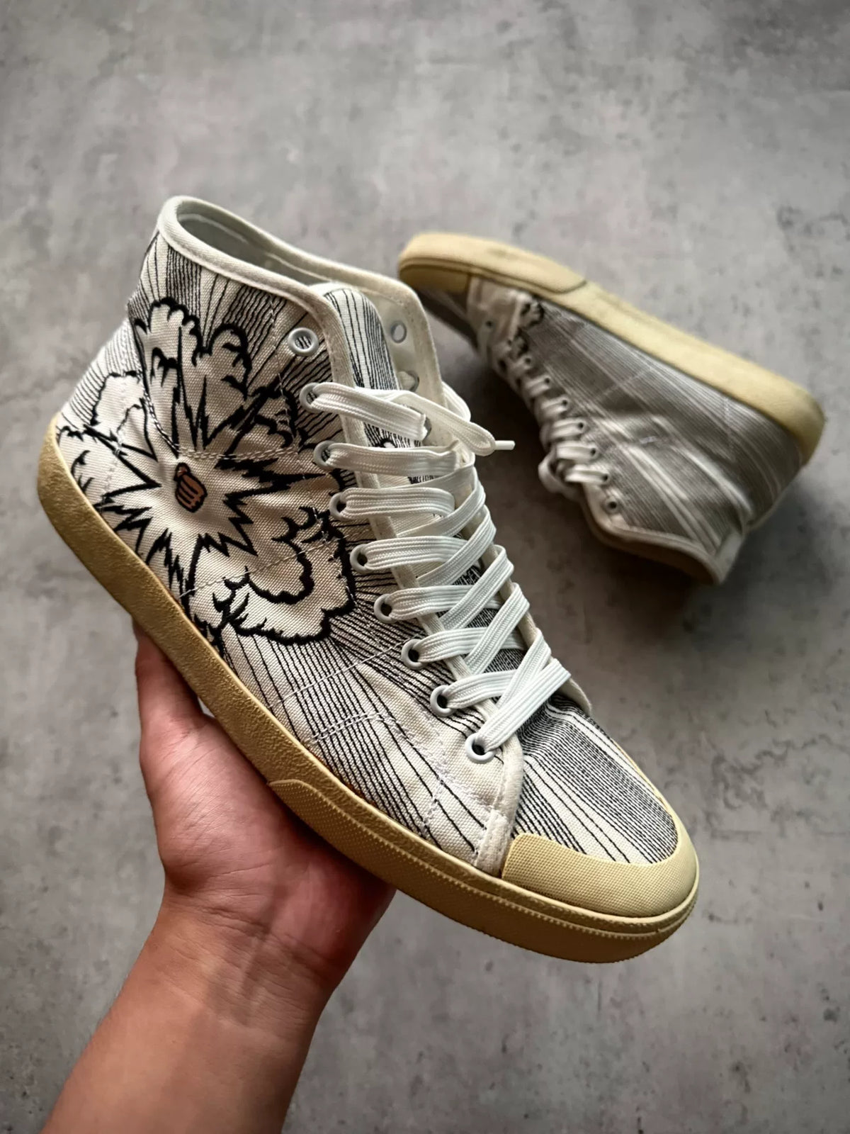Saint Laurent Paris 16SS Court Classic Comic Explosion Print Canvas Sneakers by Hedi Slimane