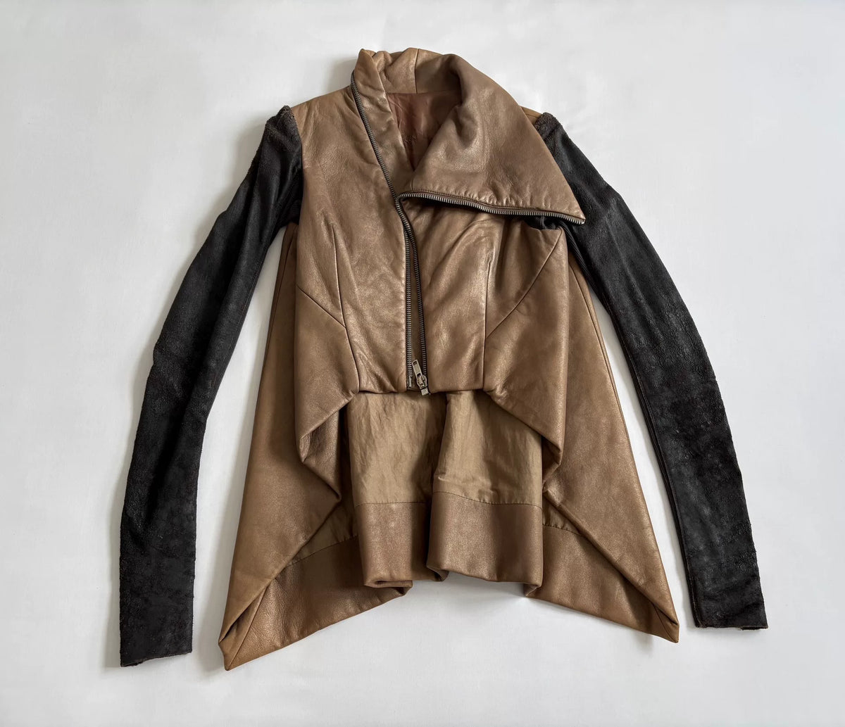 Rick Owens deconstructed irregular distressed leather jacket