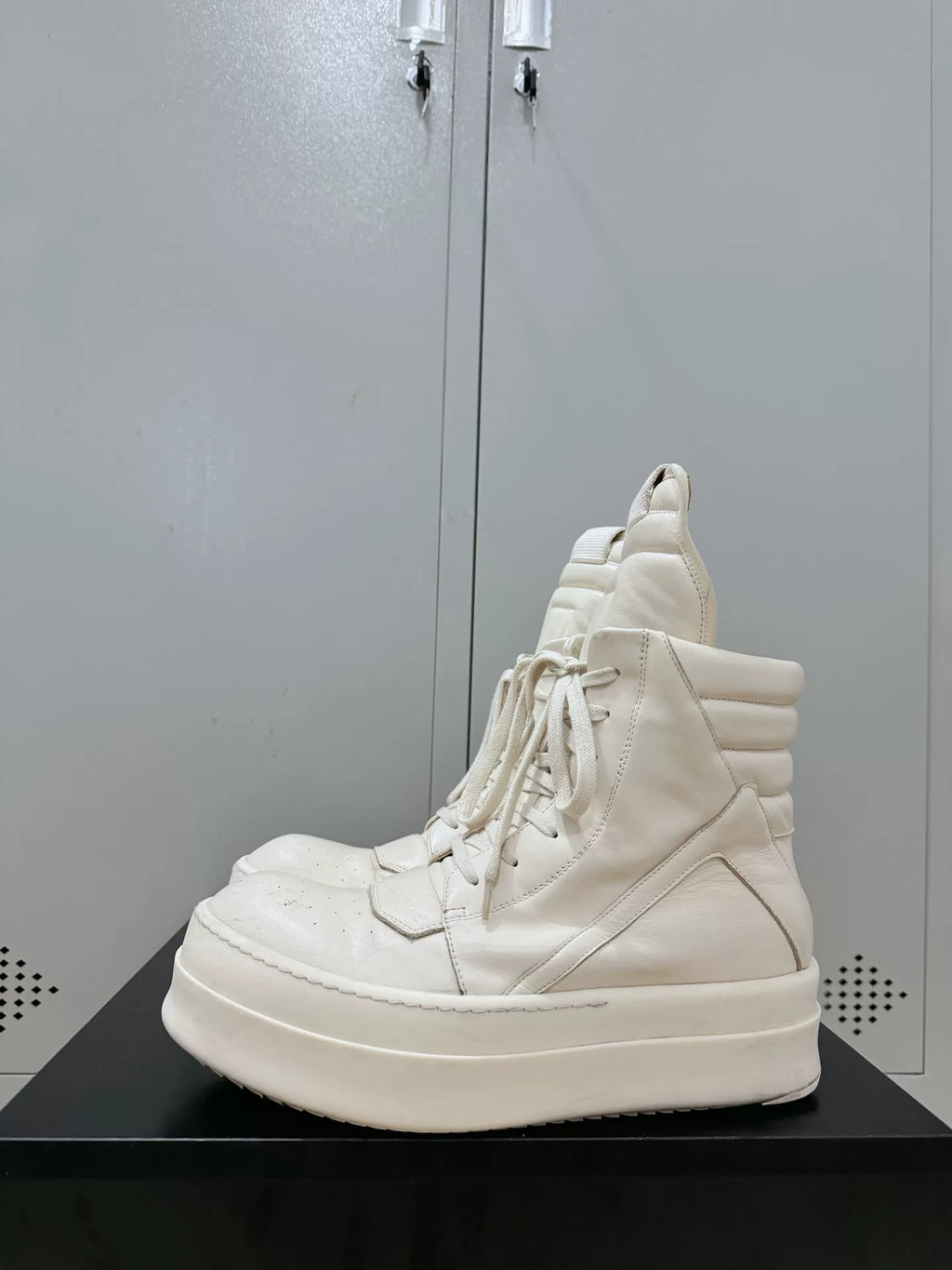 Rick Owens White Milk Thick-Sole Inverted-Triangle Sneakers