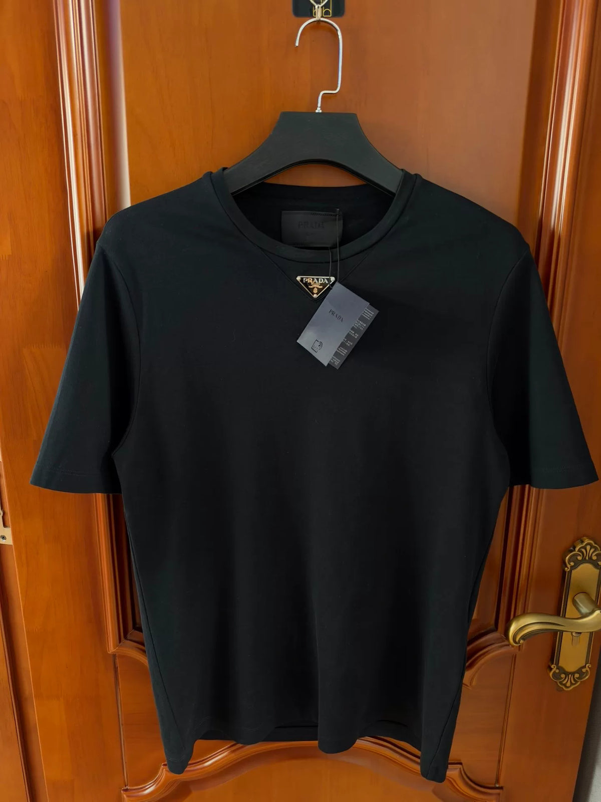 Prada Black Crew Neck Triangle Logo Short-Sleeve T-Shirt