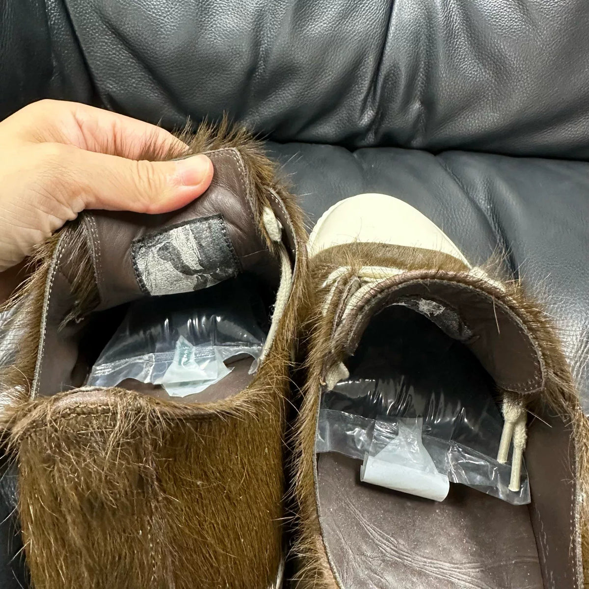 Rick Owens Brown Mohair Low-Top Sneakers