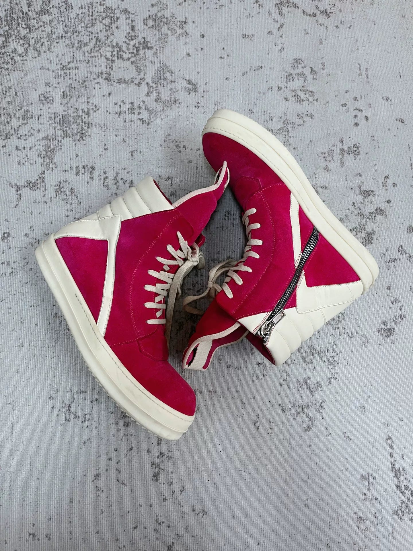 Rick Owens Women's Geobasket Sneakers in Fuschia/Milk