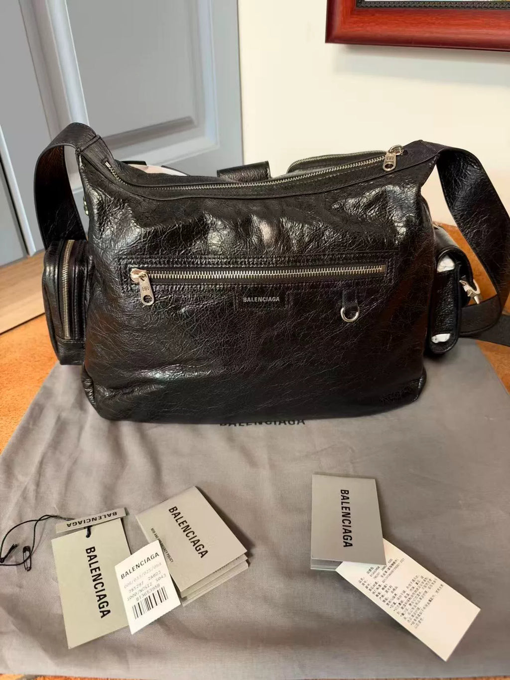 Balenciaga Superbusy Black Riveted Lambskin Shoulder Bag