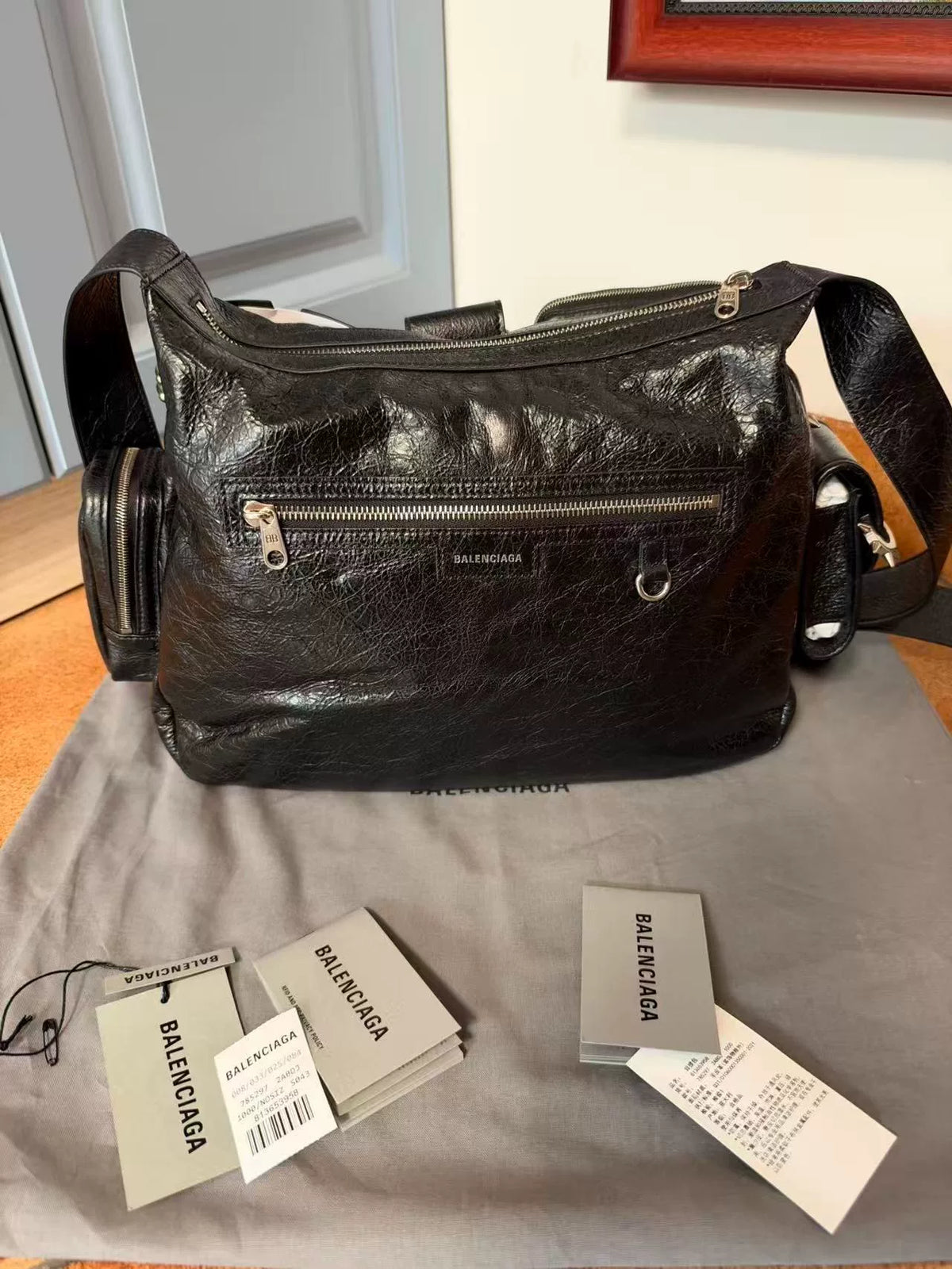 Balenciaga Superbusy Black Riveted Lambskin Shoulder Bag