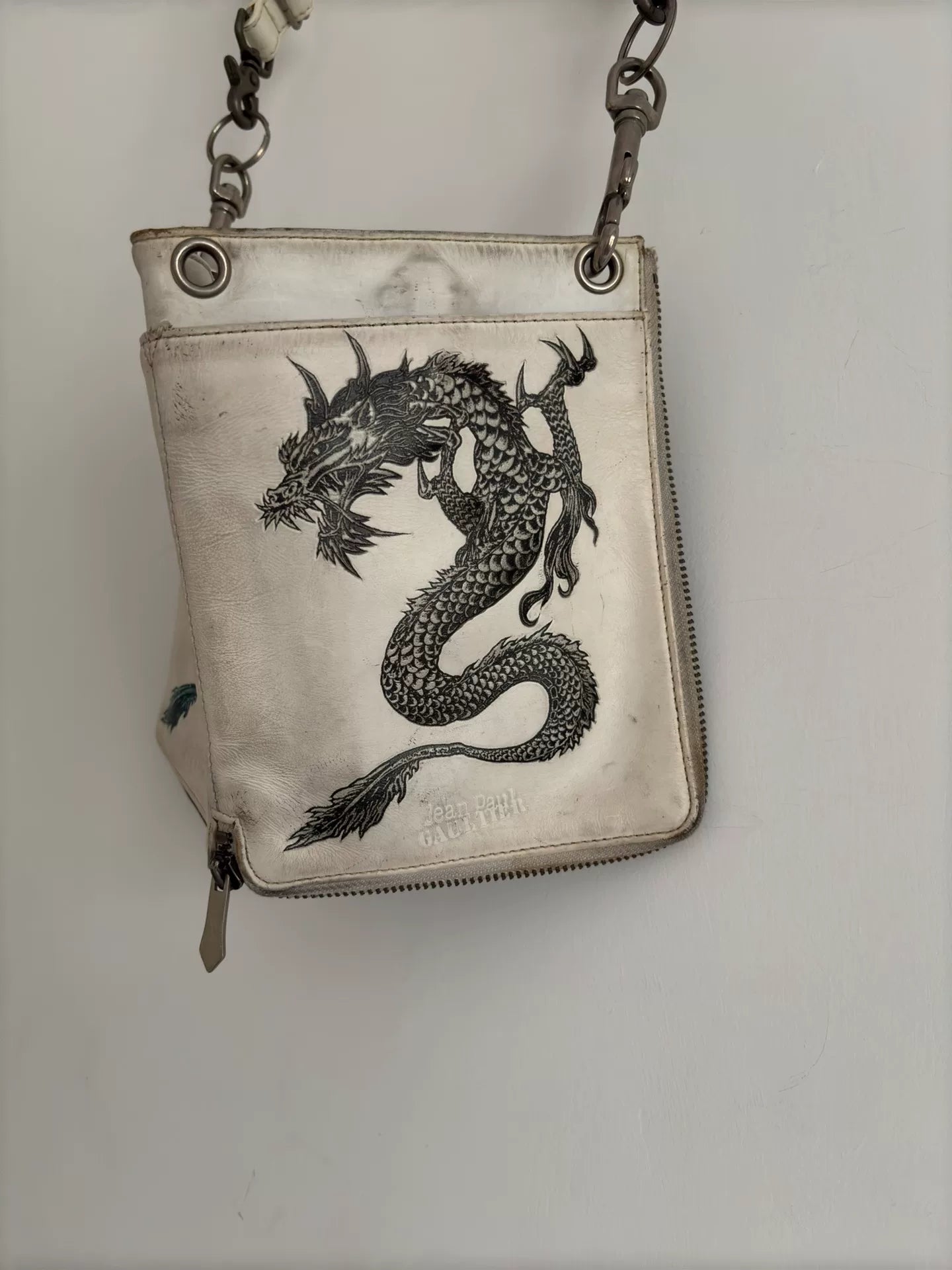 1980s Jean Paul Gaultier White Dragon Shoulder Bag