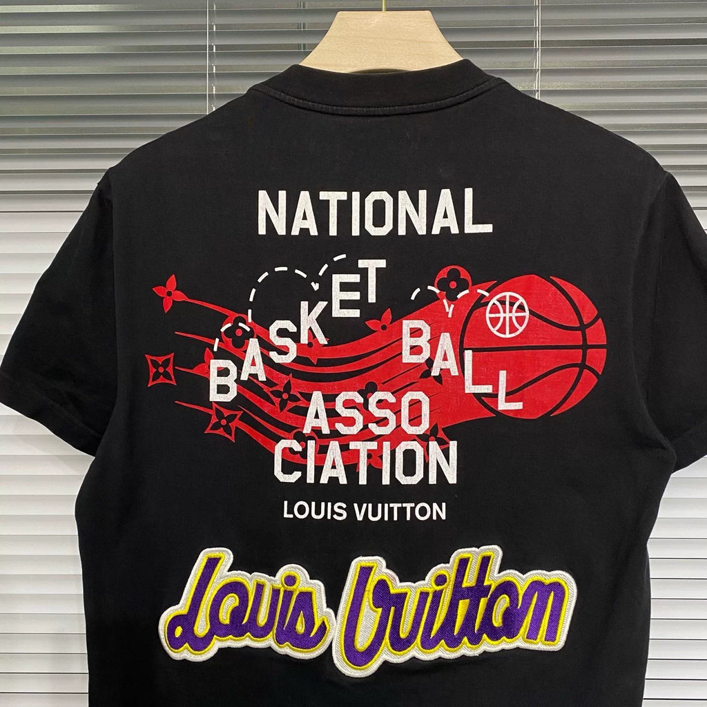 Louis Vuitton Short Sleeve Nba Print Logo Embroidered Black Shirt