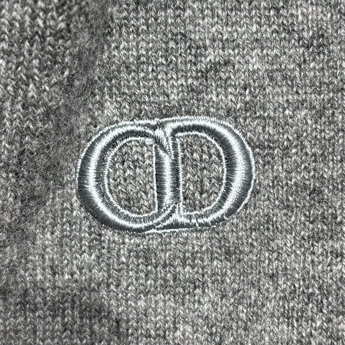Dior Dark Grey CD Letter Embroidered Logo Ribbed Collar Cashmere Sweater