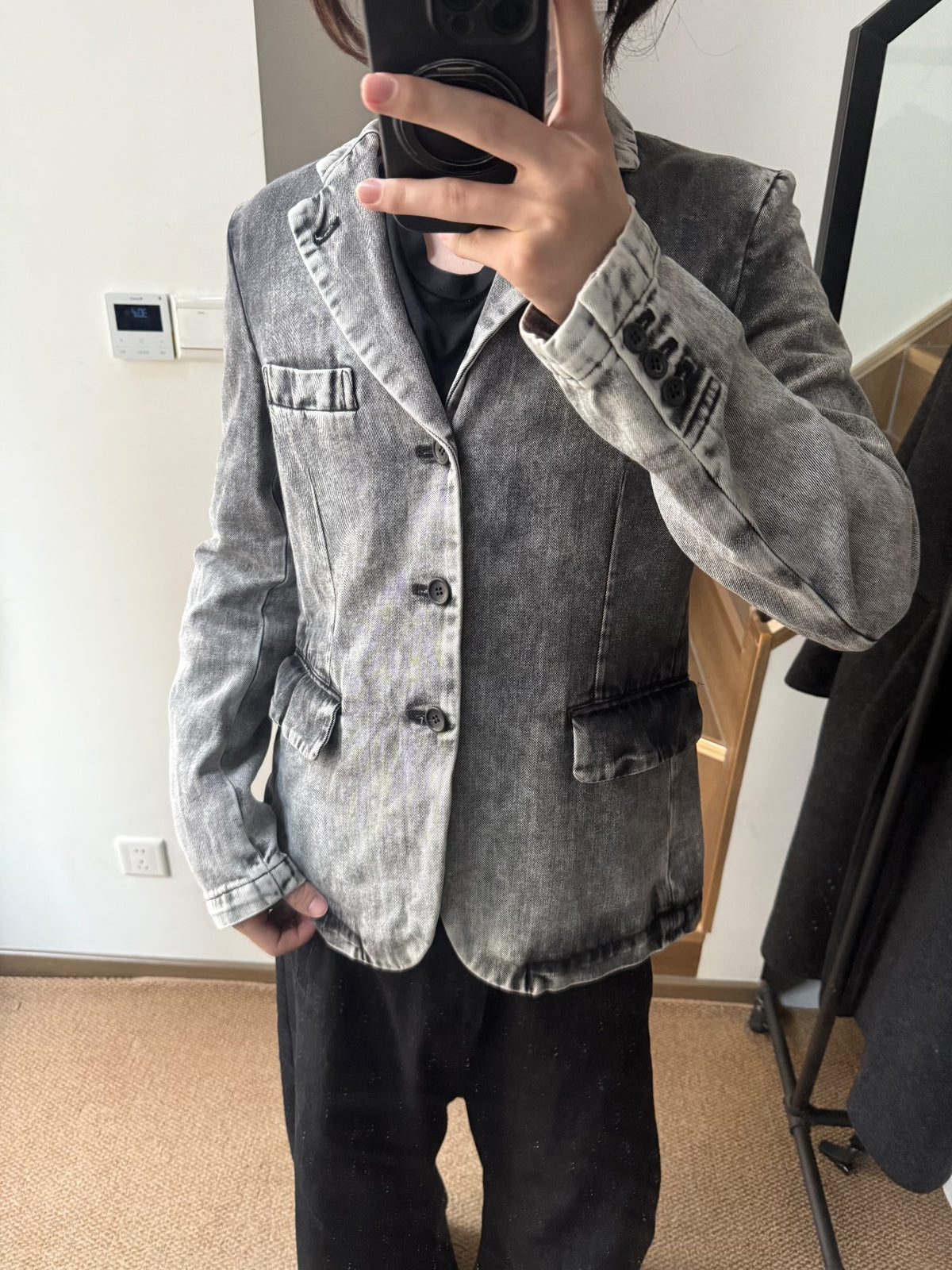 Comme des Garçons Black Washed Grey Denim Suit Jacket