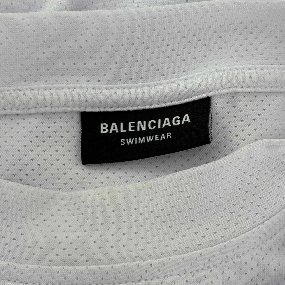 Balenciaga White Mesh Letter Logo Print Short Sleeve Top