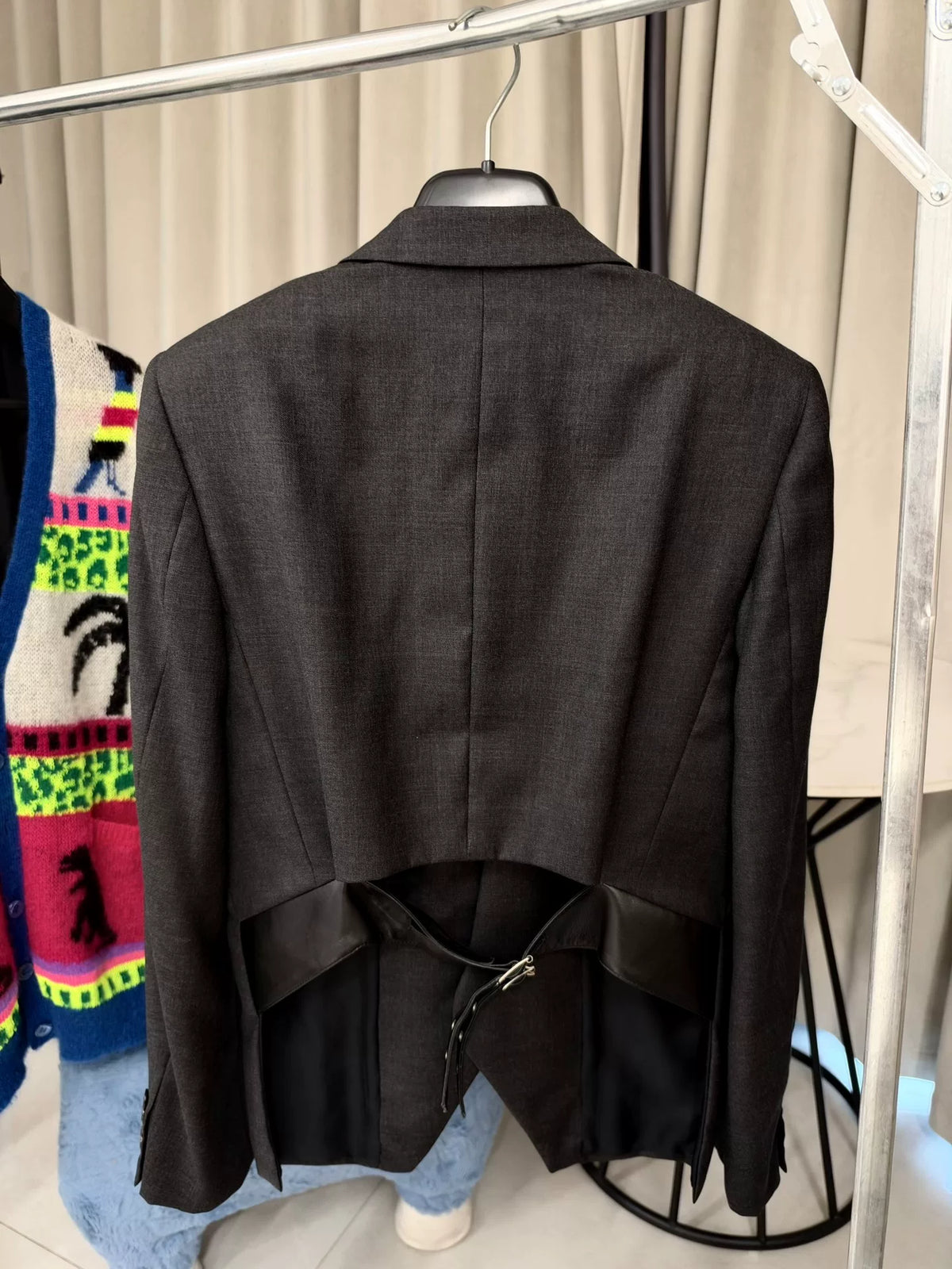 Saint Laurent Paris SS14 Cut-Out Back Leather Strap Wool Blazer by Hedi Slimane