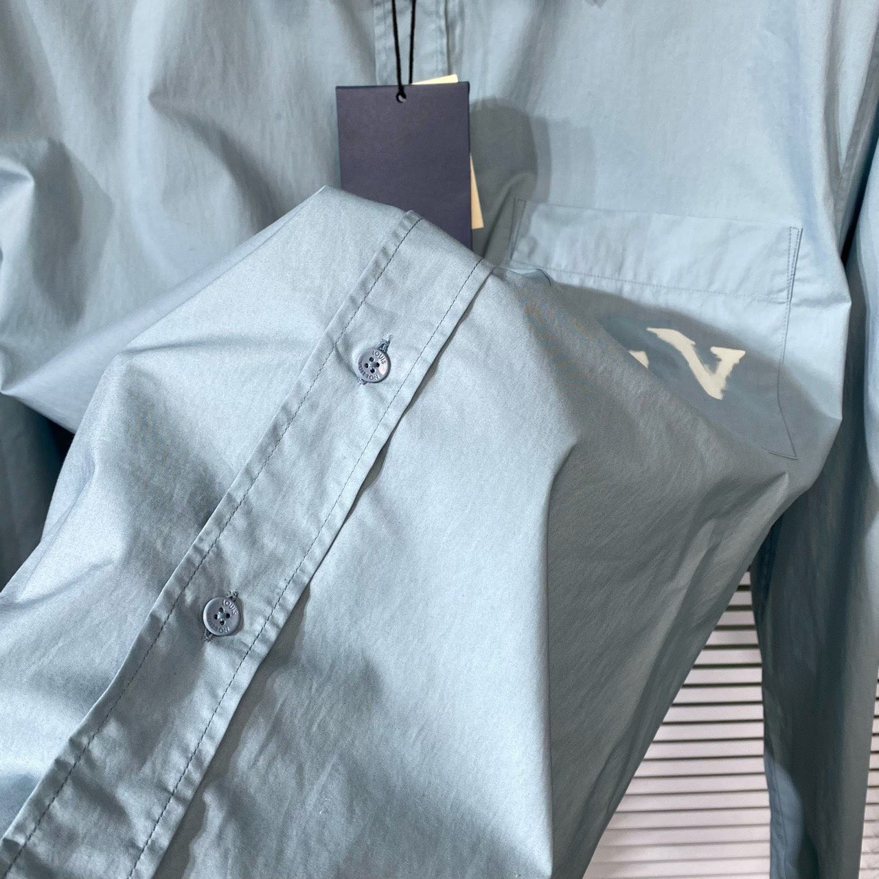Louis Vuitton SS23 Long Sleeve Logo Button-Front Blue Shirt