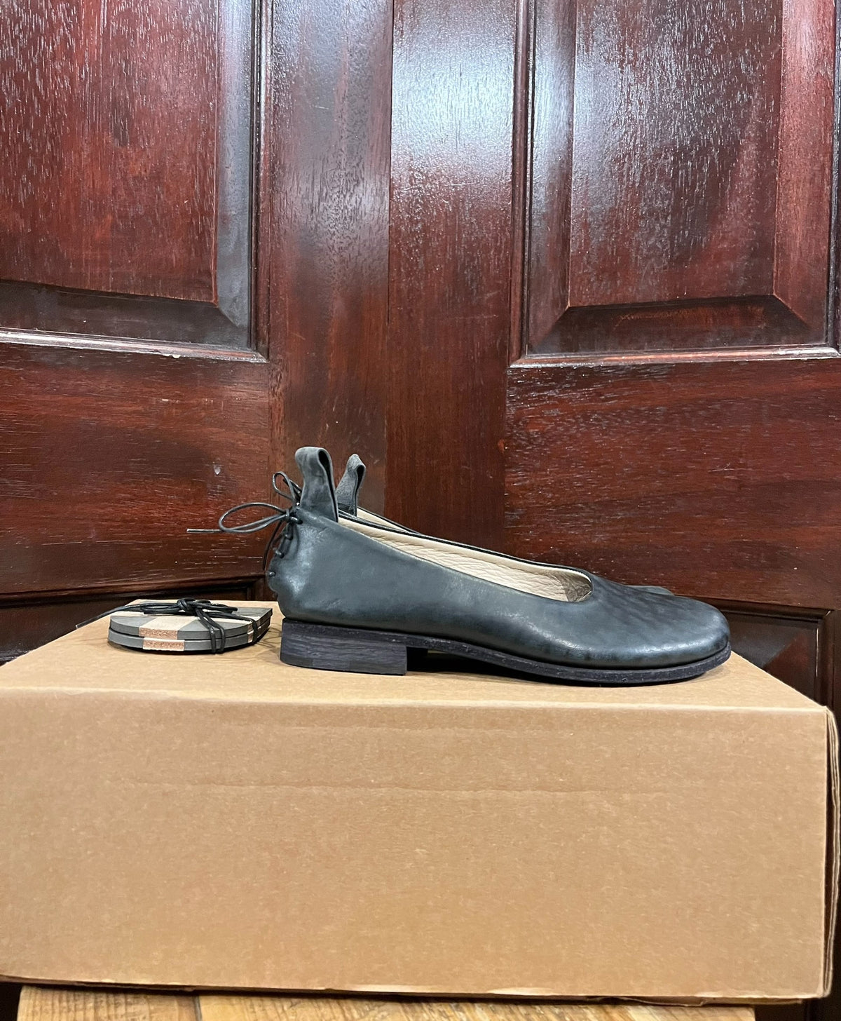 M.A+ Black Back Laced Ballerina Horsehide Flats