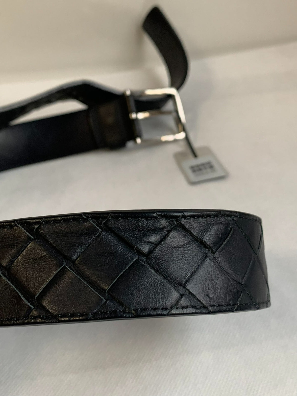 Bottega Veneta Black Intrecciato Silver Buckle Belt