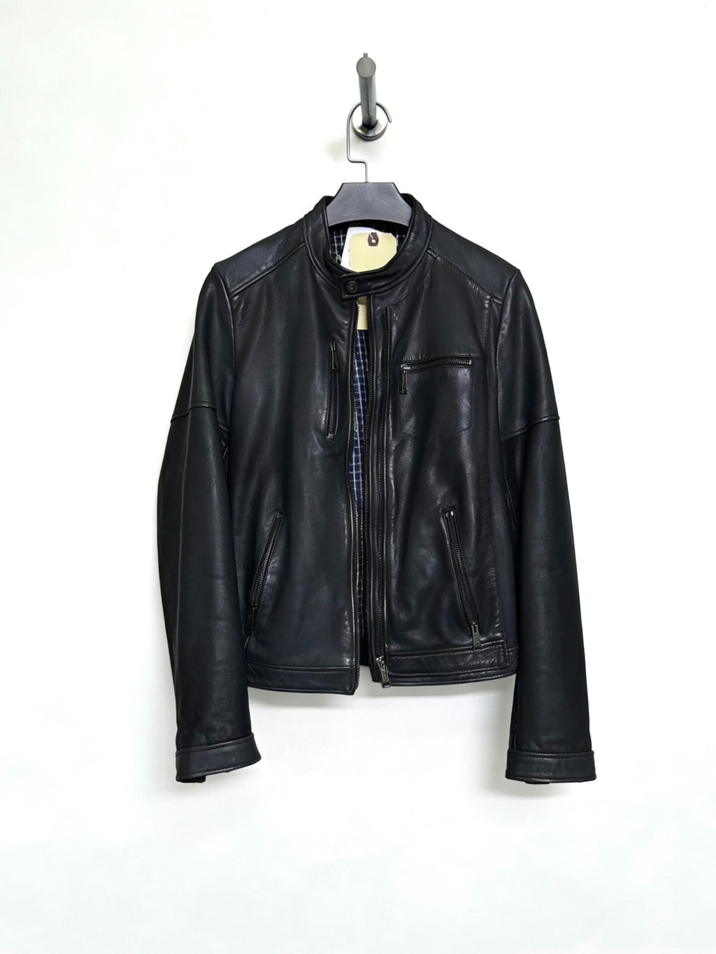 Dsquared2 Lambskin Leather Plaid Jacket