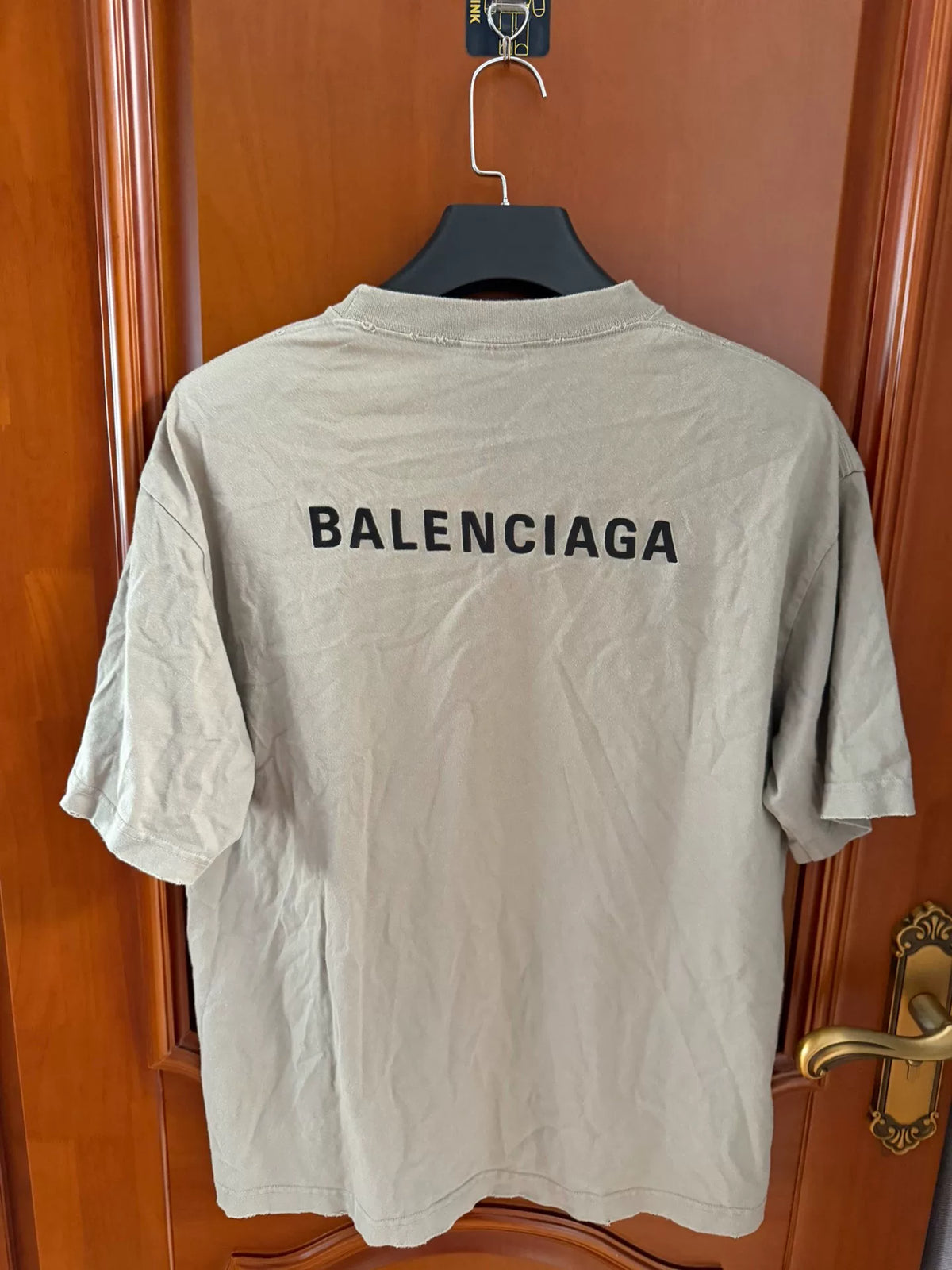 Balenciaga Khaki Embroidered Logo Short Sleeve T-Shirt