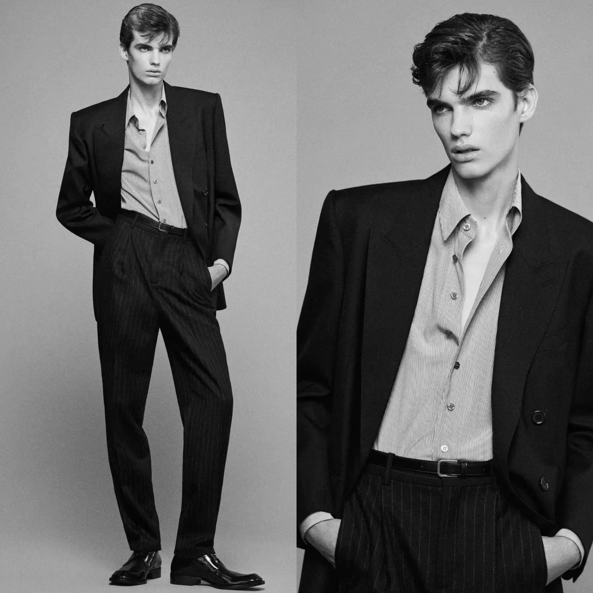 Saint Laurent SS25 Black Peak-Lapel Double-Breasted Wool Jacket