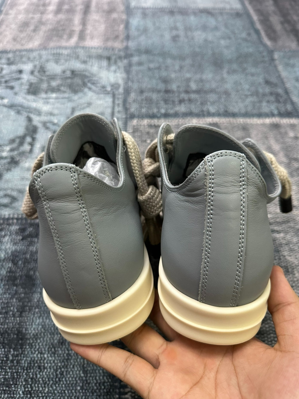 Rick Owens Thick-Lace Haze Blue High-Top Sneakers