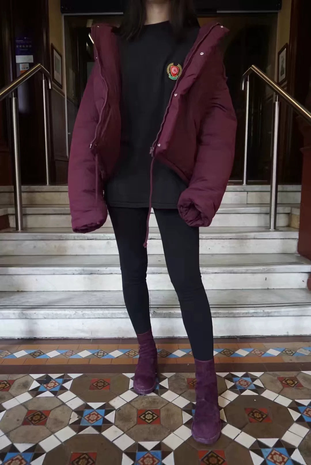 Yeezy Season 5 Oxblood Short Puffer Hooded Cotton Jacket
