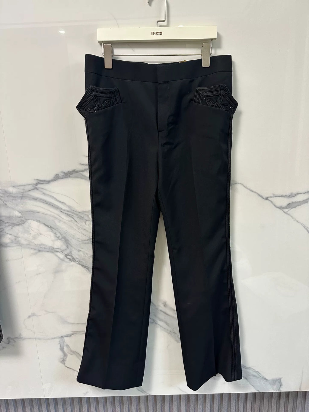 Saint Laurent Paris Black Embroidered Wool Trousers