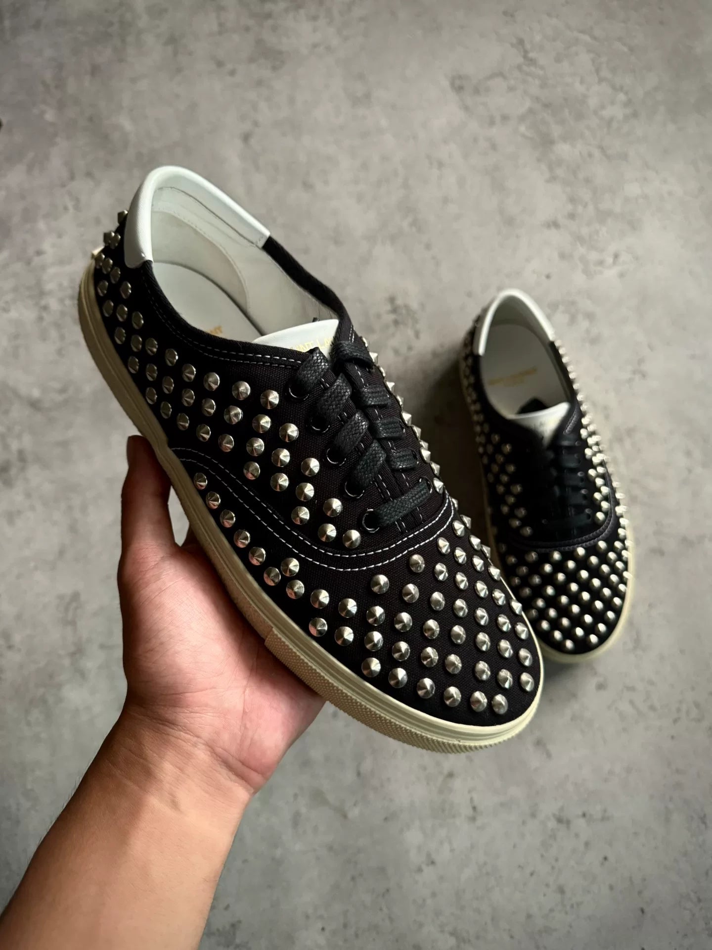Saint Laurent Paris 15SS Black Studded Canvas Low-Top Sneakers by Hedi Slimane