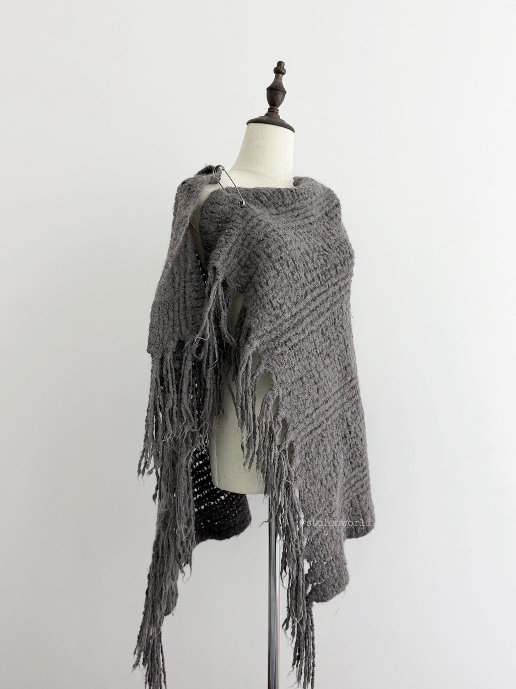 Yohji Yamamoto Y's Boucle Wool Fringe Shawl - Devines