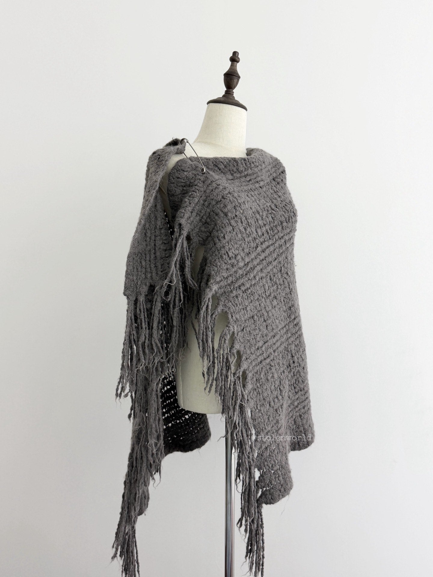 Yohji Yamamoto Y's Boucle Wool Fringe Shawl - Devines