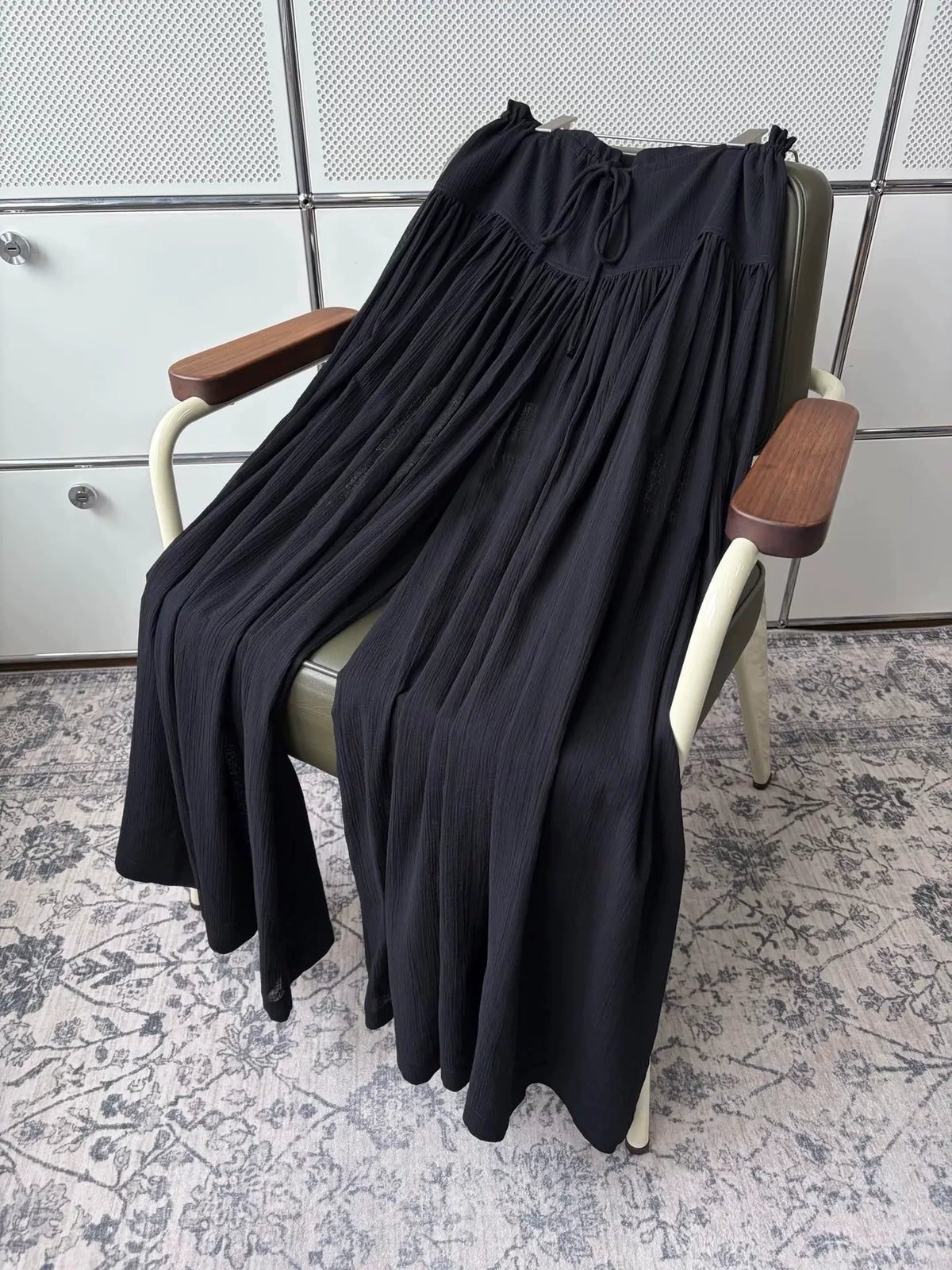 The Row Black Drawstring Pleated Cotton Trousers