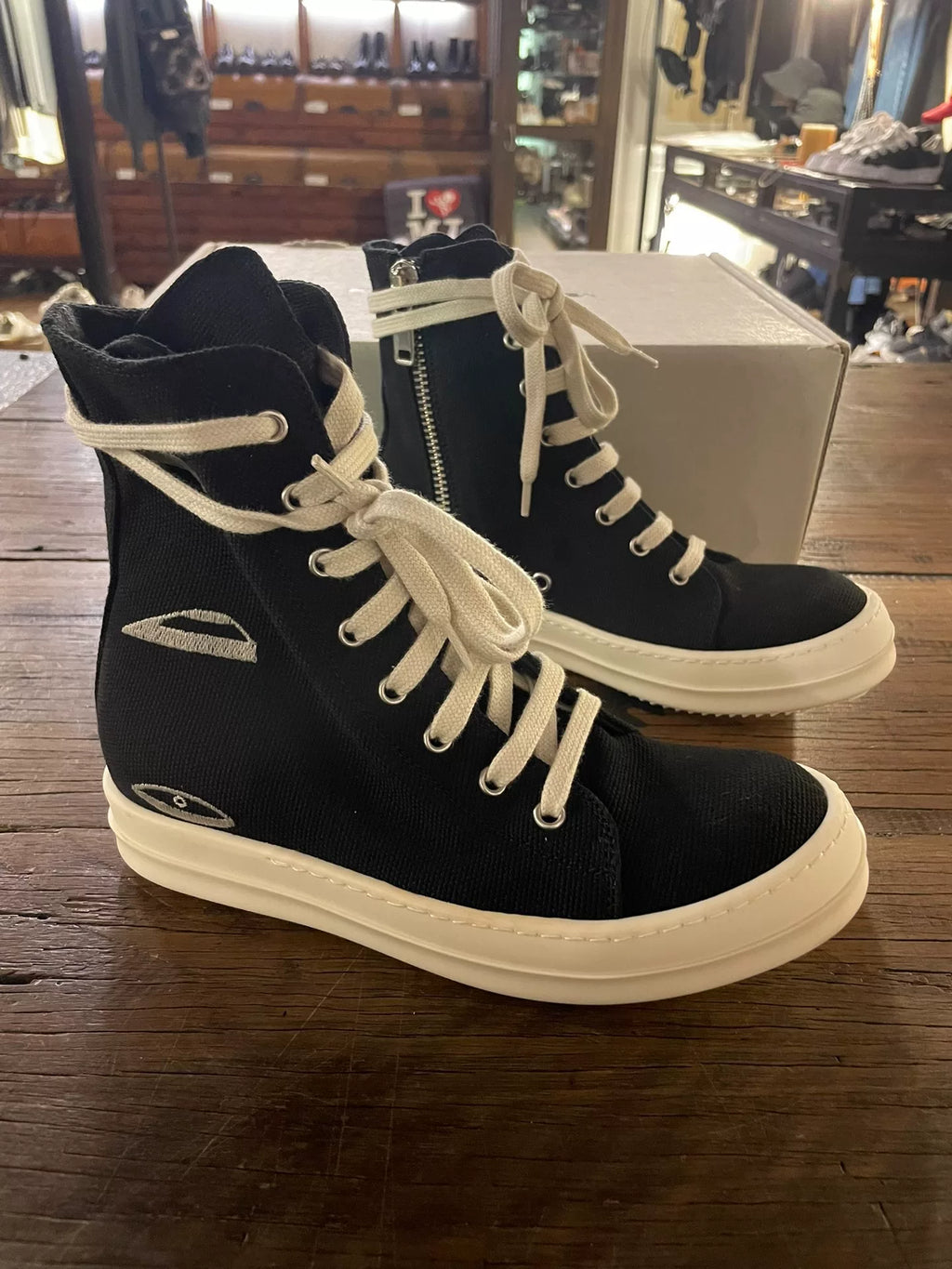 Rick Owens SS16 Black Cyclops Three-Eye Embroidered Vegan Canvas Large Converse Sneakers
