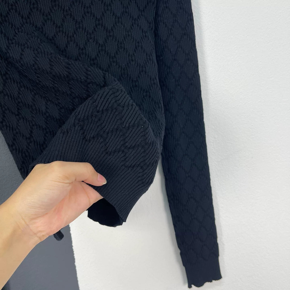 Chanel Quilted Logo Knit Long Sleeve Top