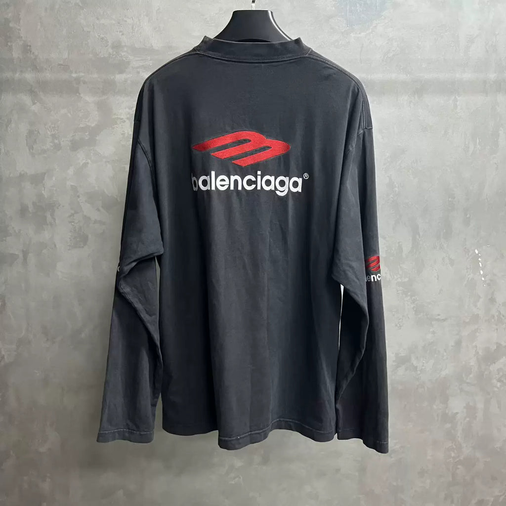 Balenciaga Black Logo Letter Print Crew Neck Long Sleeve T-Shirt