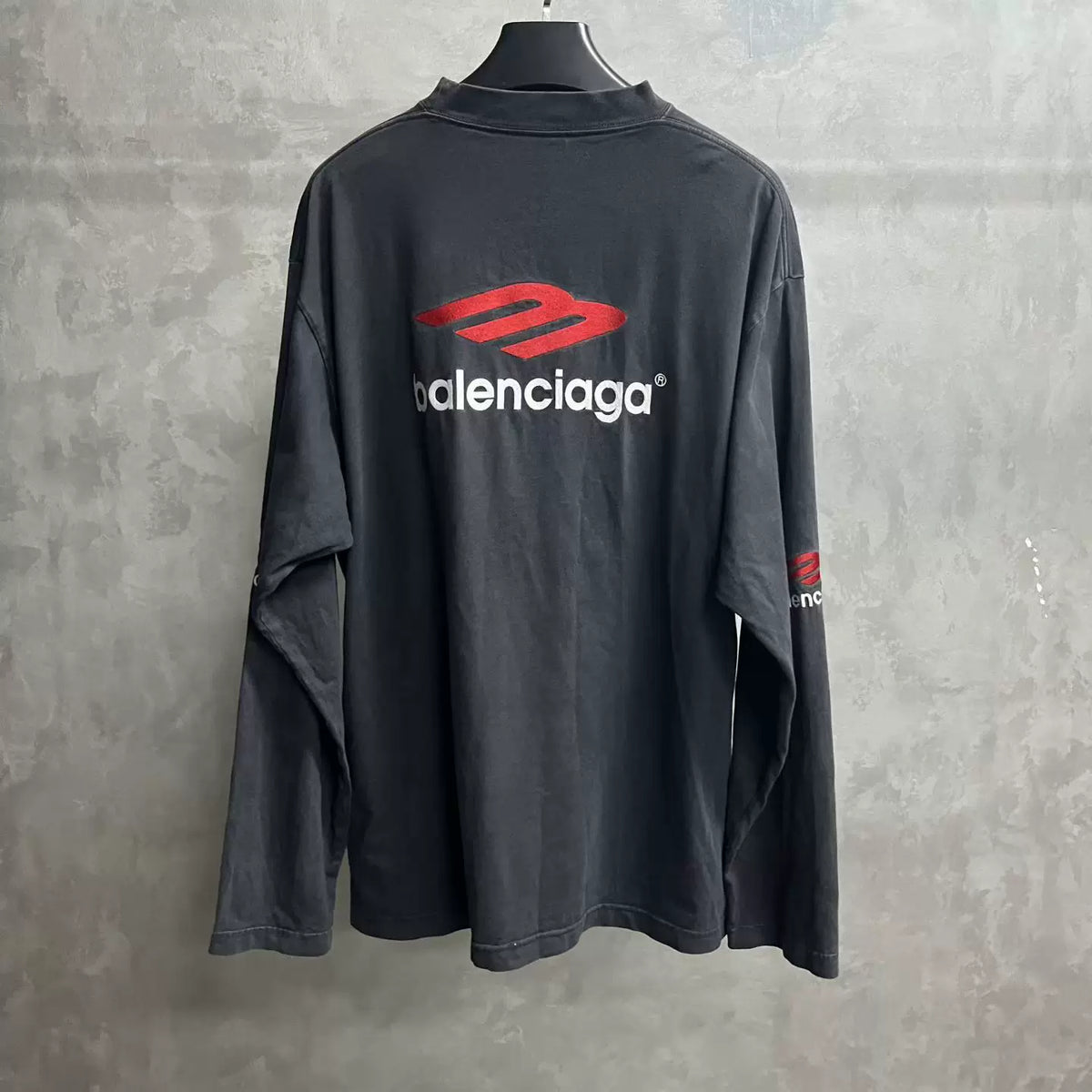 Balenciaga Black Logo Letter Print Crew Neck Long Sleeve T-Shirt