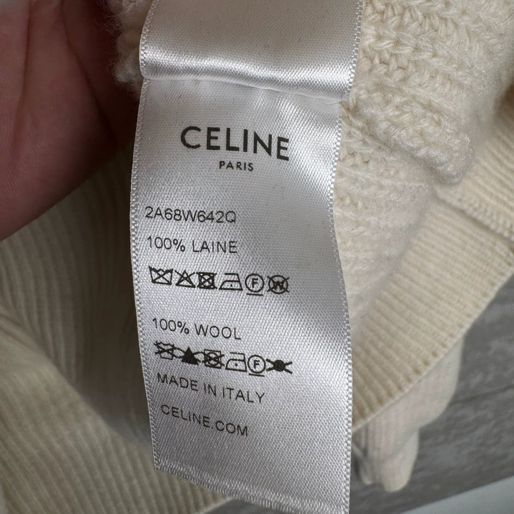 Celine Wool Off Studded Logo Fuzzy Sweater