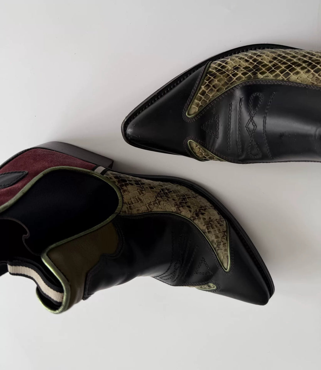 Prada SS99 Snake Patchwork Pointed-Toe Boots