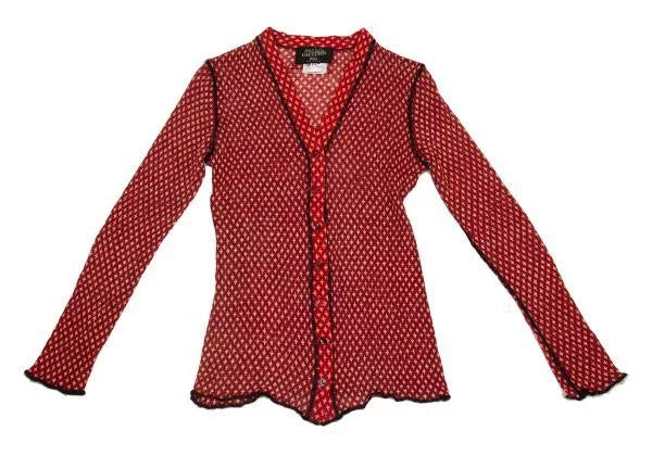 Jean Paul Gaultier Vintage Red Polka Dot V-Neck Mesh Top