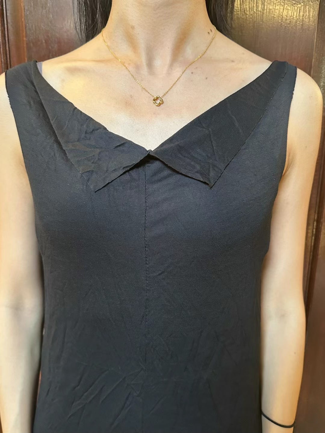 M.A+ FW24 extra Black V-Neck Backless VI Bamboo Dress